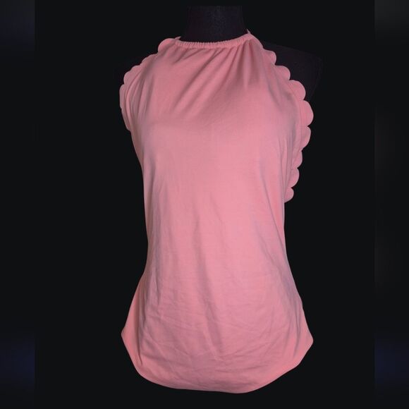 Vanilla Beach One-Piece Coral Pink Swimsuit W/ Scalloped Neckline - Size XL - Picture 1 of 6